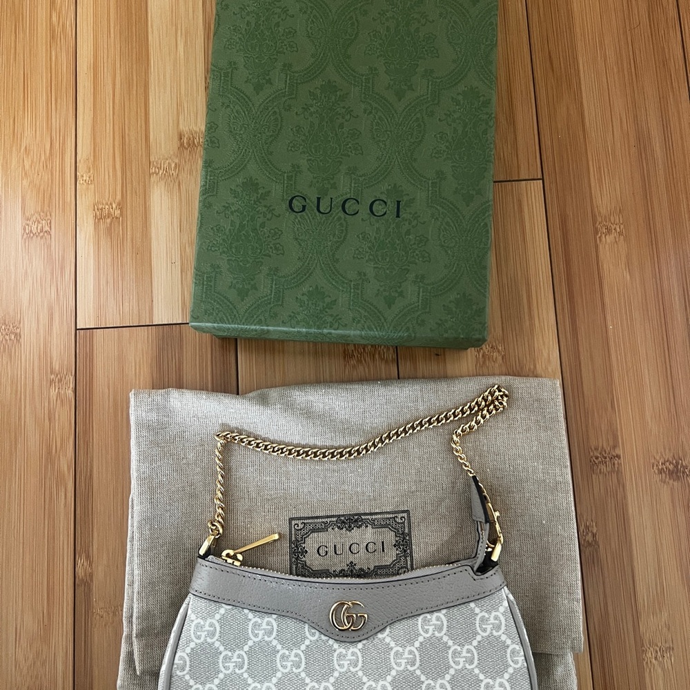 Gucci Gray and Gold Chain Shoulder Bag
